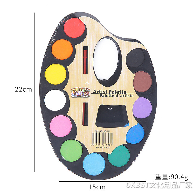 Transfronterizo 12 color herradura sólida acuarela paleta ovalada acuarela sólida colorante infantil