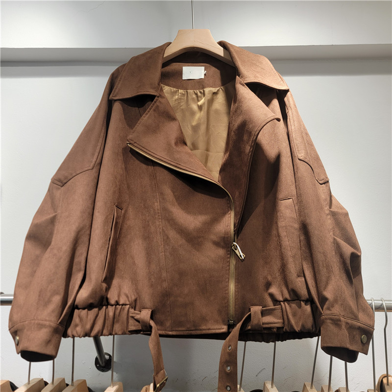 Retro Meirade de peluche corto abrigo curry mujer 2026 primavera nueva chaqueta de cuero de volador de locomotora