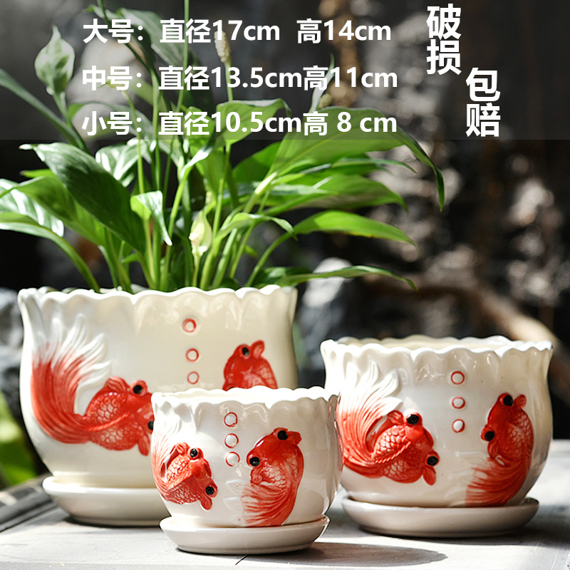 세라믹 - 물같은 물고기 화분 3종세트 - 대형