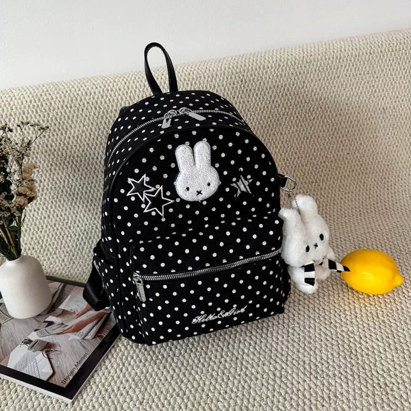Highly attractive and cute polka dot Miffy rabbit backpack, new Korean-style girl's backpack, large capacity, lightweight, suitable for commuting