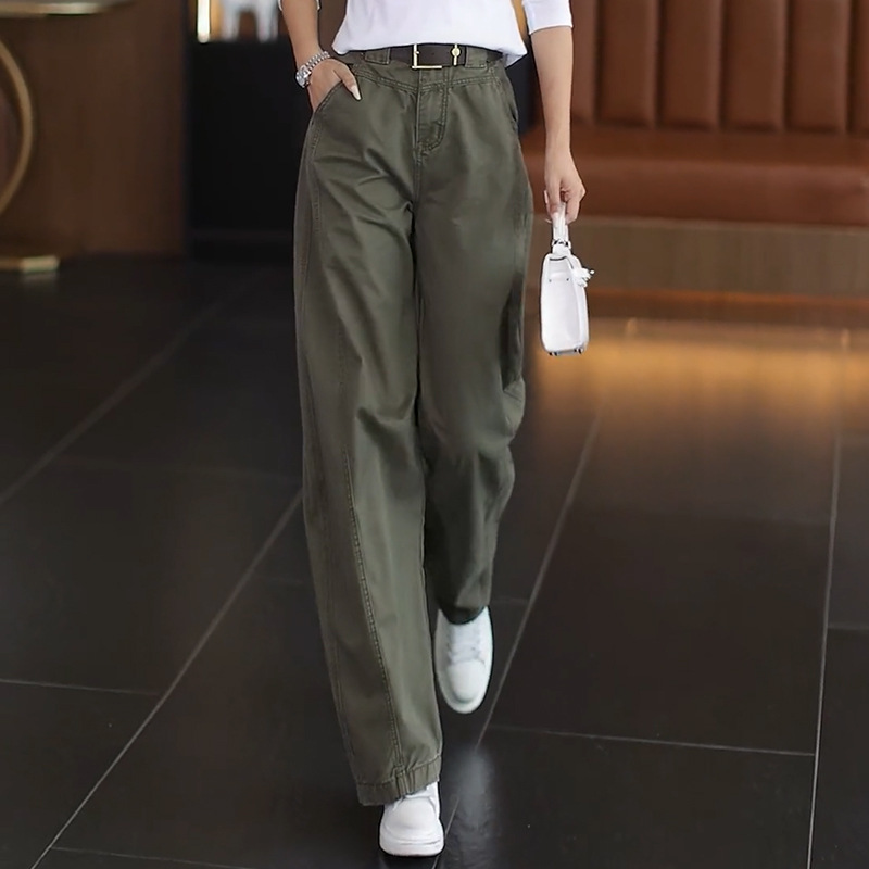 时尚阔腿工装裤女2025秋季新款高腰宽松显瘦弯刀裤百搭直筒休闲裤|undefined