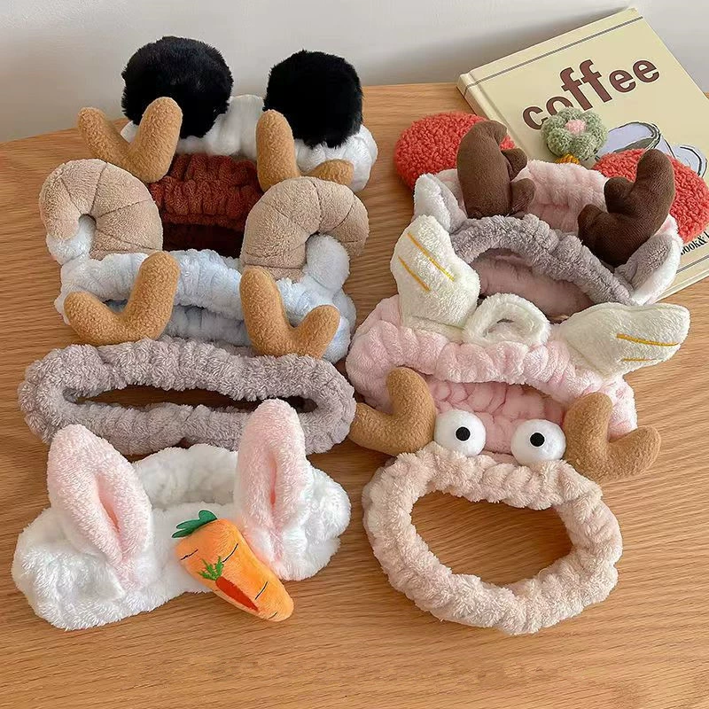 Повязка на лицо для умывания и масок, унисекс, стиль с ушками-медвежатами из плюша, корейский милый дизайн