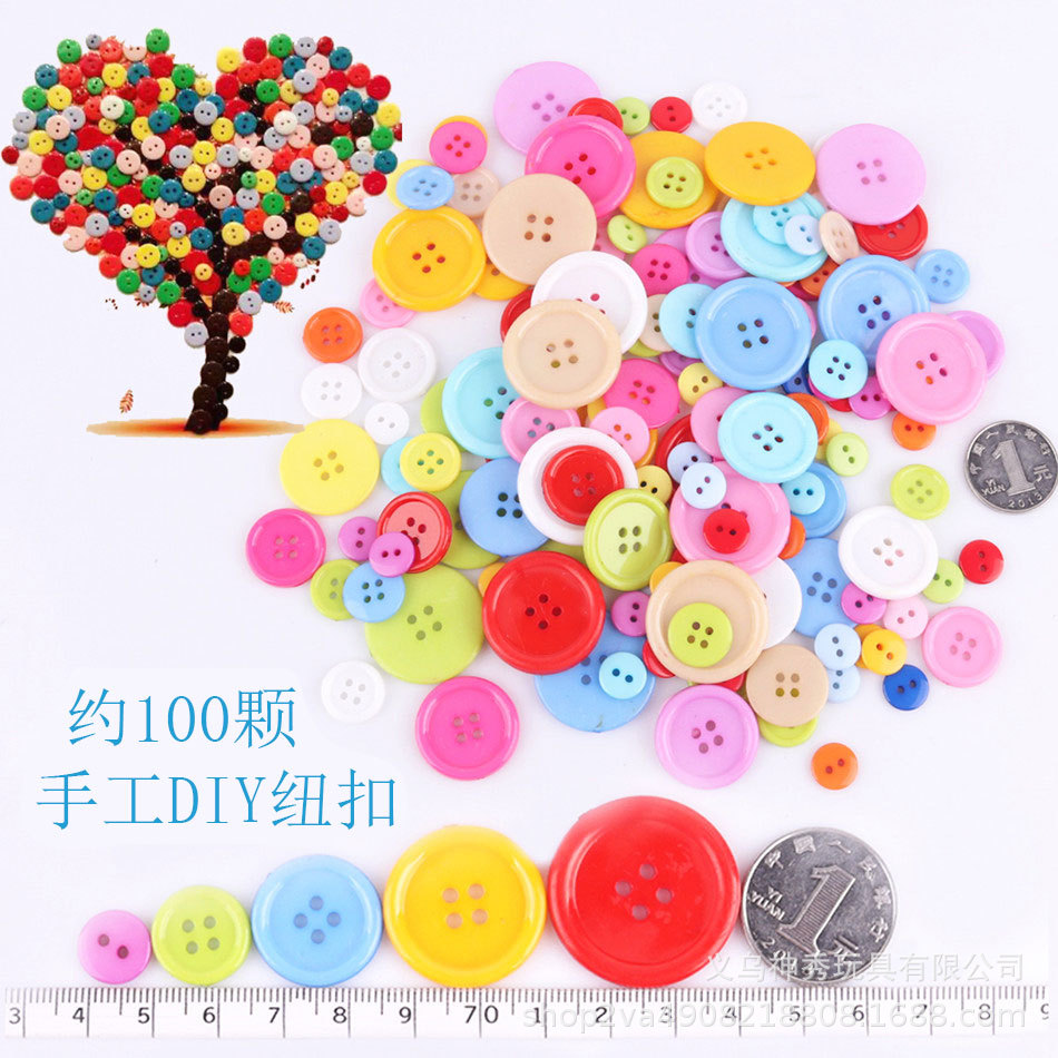 1 botón de color pintura hecha a mano material de bricolaje Paquete de color caramelo ropa redonda para niños botón material de Arte de jardín de infantes