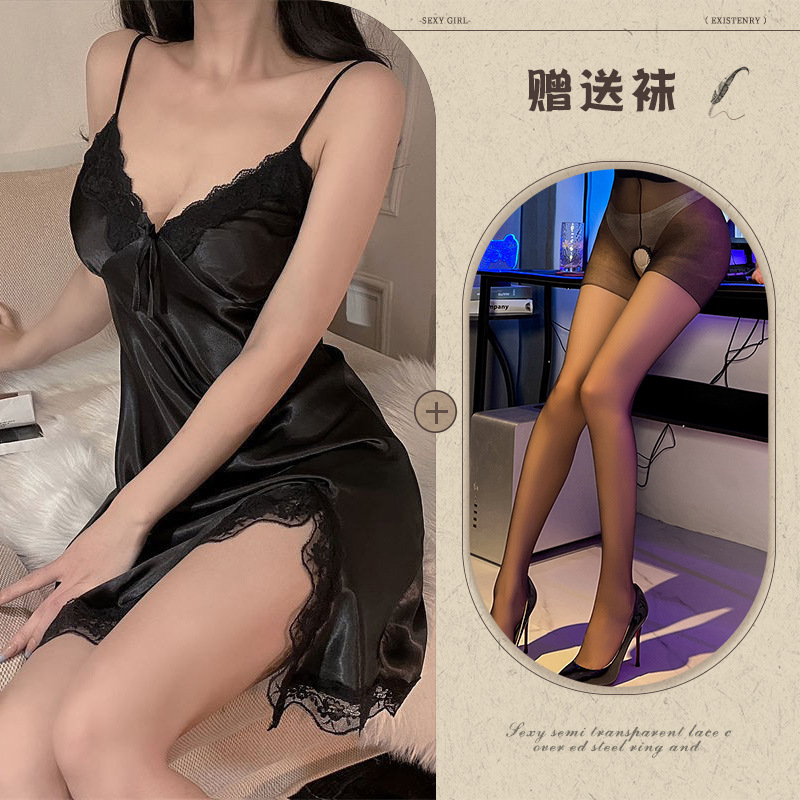 검정색 + 검정 오픈 크로치 스타킹