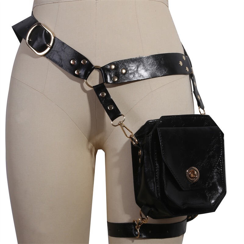 Brown Retro Style Pu Small Square Bag Women's Shoulder Bag Cross-Leg Bag Waist Bag Motorcycle Style Side Bag Medieval Knight