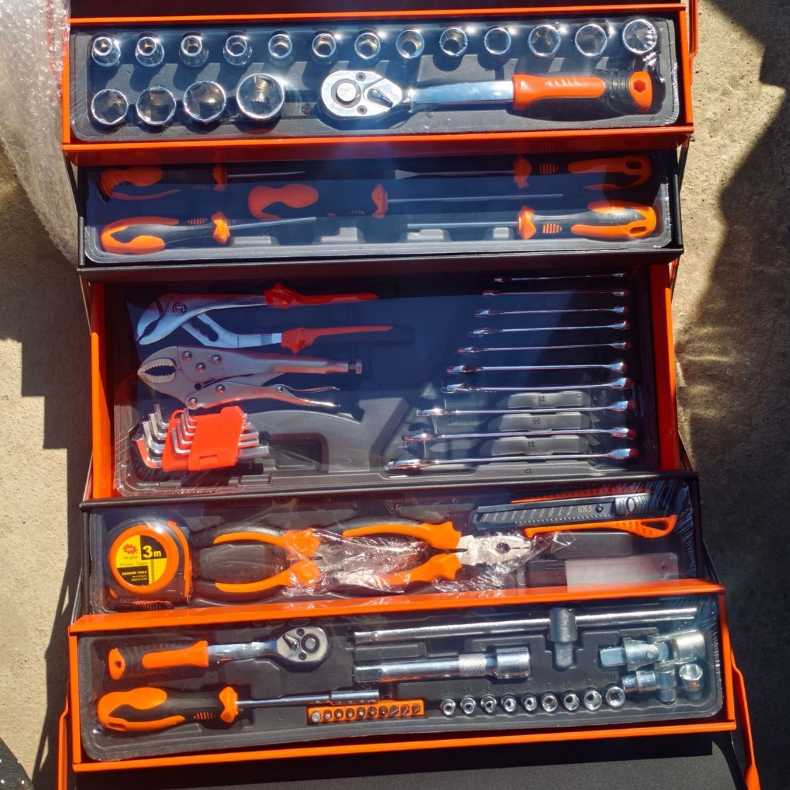 85 conjuntos de reparación de automóviles conjuntos de caja de herramientas de tres capas gruesa manga completa un conjunto completo de caja de herramientas de trabajo plegable multicapa image 3