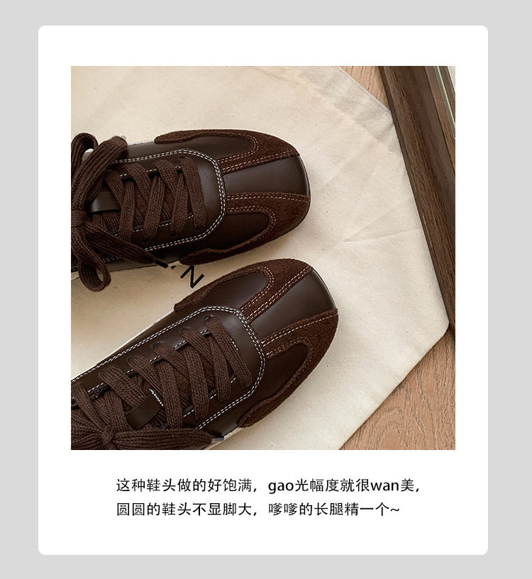Giày sneaker nữ da cừu phối màu, đế cao su, tăng chiều cao bên trong 5 cm, kiểu retro — Màu nâu (cao hơn 5cm bên trong) có sẵn, Màu nâu (cao hơn 5cm bên trong) đã sẵn sàng để bán, Màu đen (cao hơn 5cm bên trong) có sẵn hàng, Màu đỏ (tăng thêm 5cm bên trong) hàng sẵn có chi tiết 11