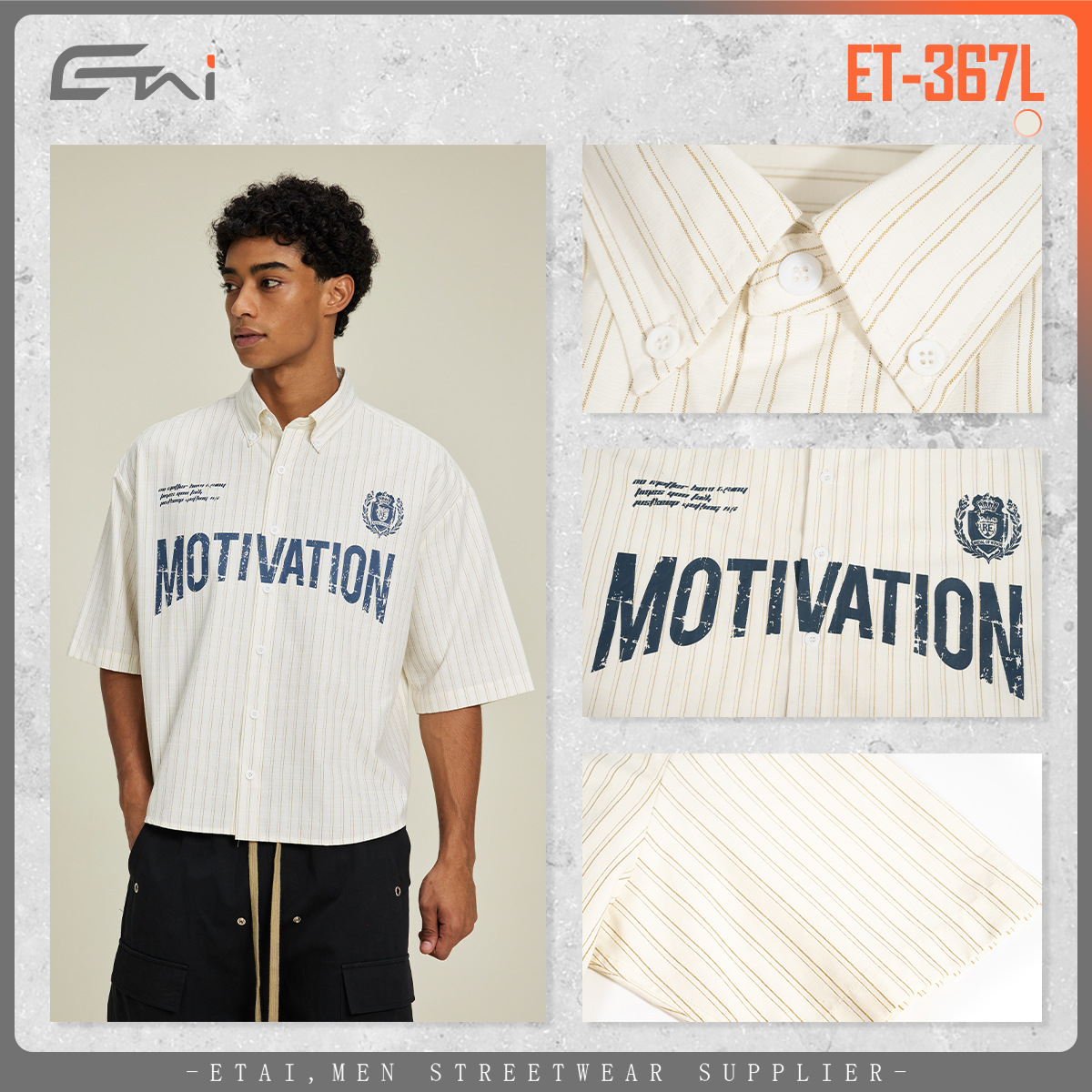 ETAI ropa de hombre retro camisa casual a rayas manga corta chaqueta corta ancha camisa de hombre marca de moda adolescente