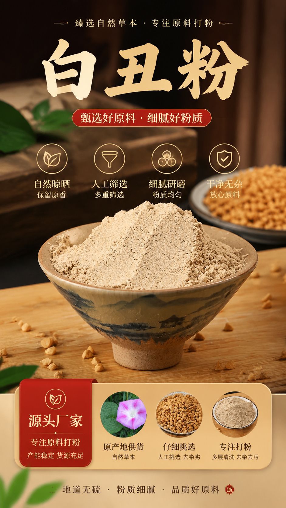 Bai Chou Powder (Pharbitis nil) — Fine-Milled White Morning Glory Seed, External-Use Botanical Powder overview