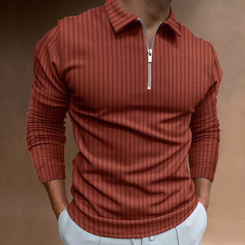 Comercio exterior otoño nuevos hombres de impresión digital de color sólido rayas cremallera Polo camisa polo hombres