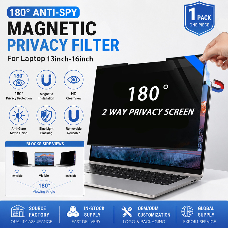 Universal Laptop Magnetic Privacy Screen Protector with 180-degree left-right rotation ° Privacy protection film, eye-protective removable screen protector Universal Laptop Magnetic Privacy Screen Protector with 180-degree left-right rotation ° Privacy protection film, eye-protective removable screen protector