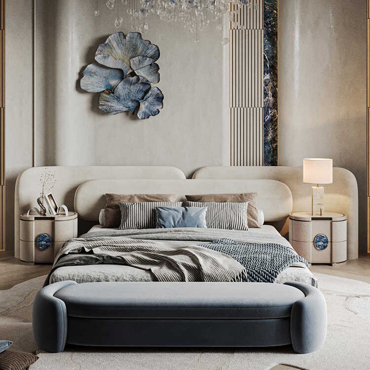 Italian Designer Light Luxury Villa Widescreen Large Bed French Cream Style High-End High-Definition Extra Large and Wide Master Bedroom Wedding Bed