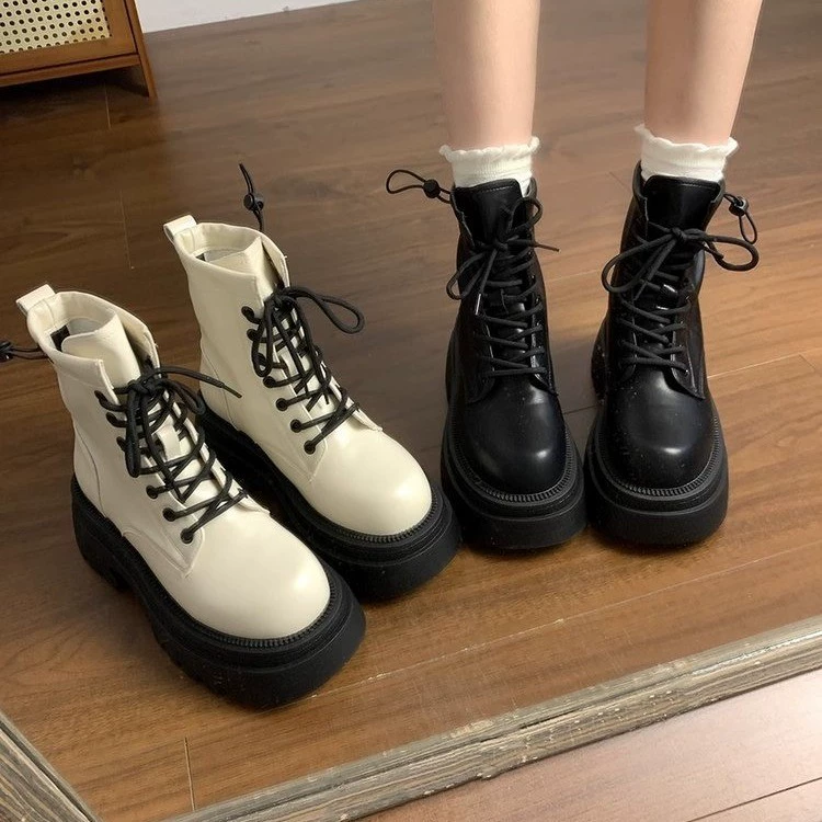 Британский стиль хипстерские сапоги Martin с белой шнуркой сапоги