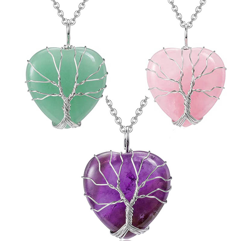 Pendant Necklace Classification Casual Ethnic Style Tree Heart Shape Natural Stone Crystal Iron Wholesale Pendant Necklace