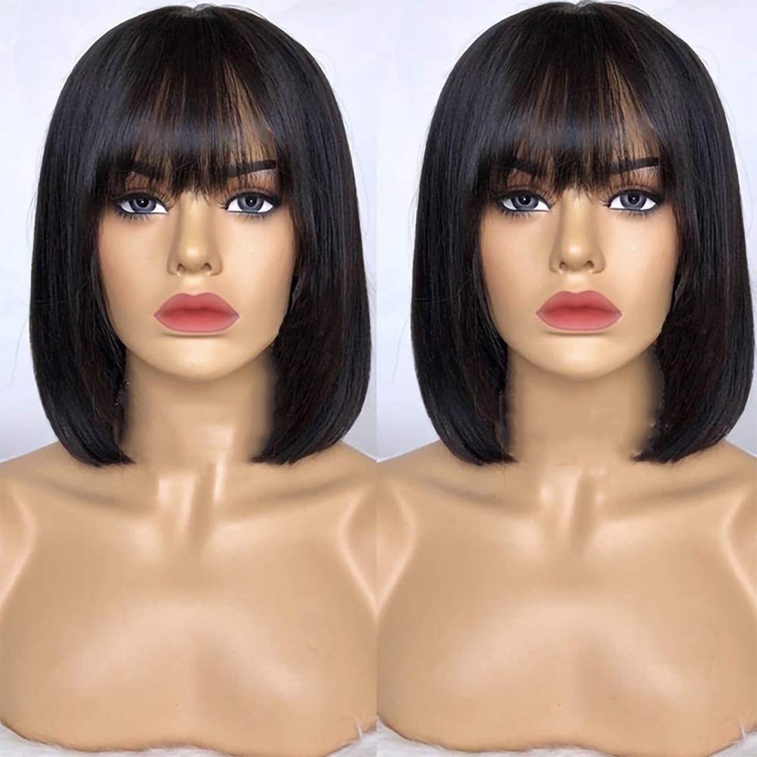 Amazon Cross-border venta caliente peluca mujer cabello corto moda realista natural negro Qi Liu Hai Bobo cabeza cubierta de fibra química image 2