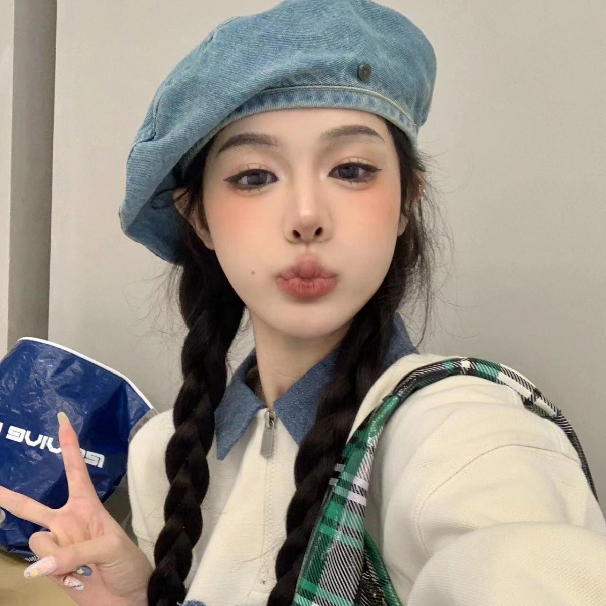 Denim retro thin beret