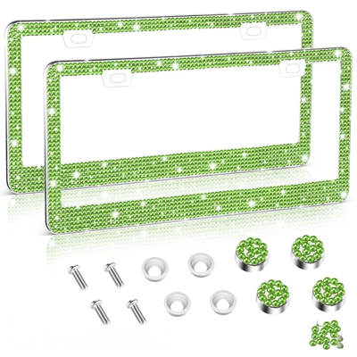 License plate holder/license plate holder — frame for women - green-rhinestone-1-piece