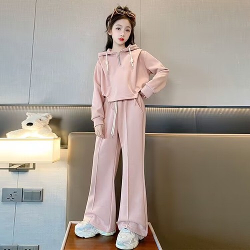 Girls' Autumn Hooded Sweatshirt Suit Girls Fashionable Straight Leg Wide Leg Pants Older Children's Autumn Korean Style Two-piece Set