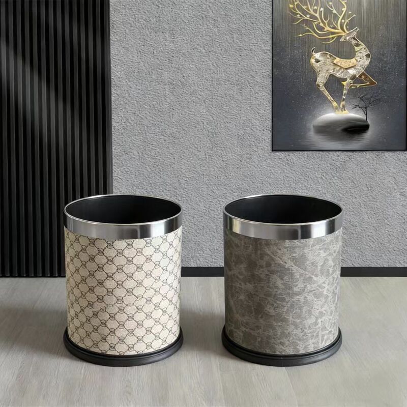 Large Trash Can with a Large Capacity of 12 Liters, Double-Layer Leather Trash Bin, Flame-Retardant, Suitable for Home Use, Homestay, Ins-Style, Light Luxury
