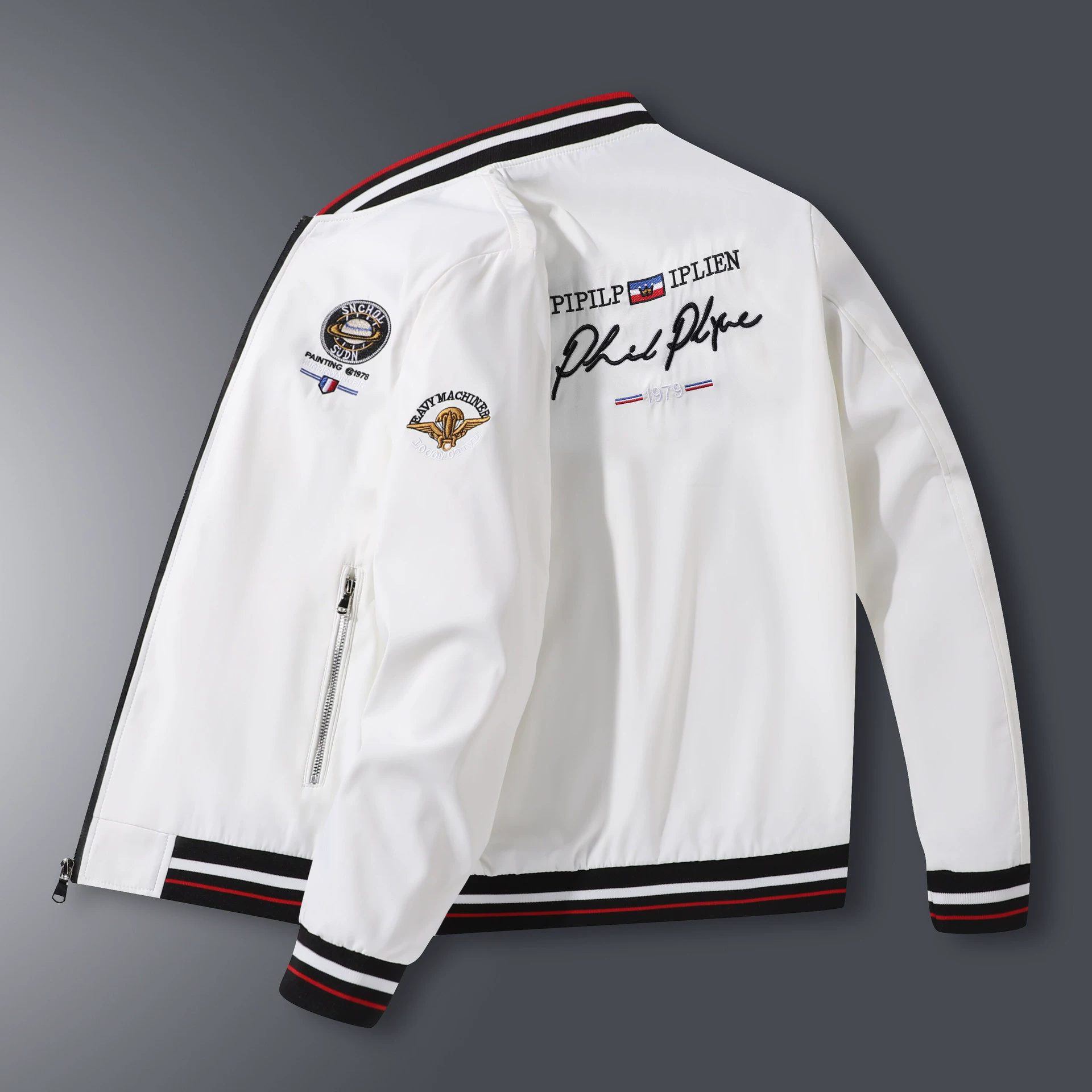 Прилив Весенняя мужская вышивка планеты на молнии карманная куртка модная тенденция бейсбольный воротник молодежная модная куртка