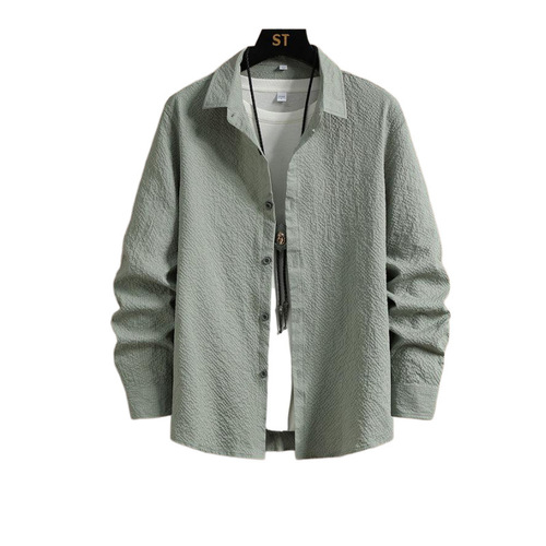 White Men's Long-Sleeve Autumn Casual Collar Shirt Loose Polka Dot Wrinkle-Resistant 2025 High-End Cool Cool Style Top