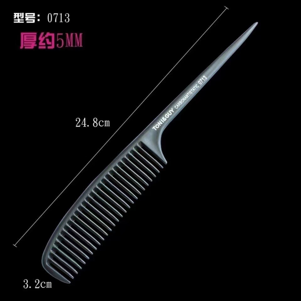 Peine de cola puntiaguda de zona de peinado de disco, fibra de carbono, antiestática, resistencia a altas temperaturas, dientes densos, peluquería profesional