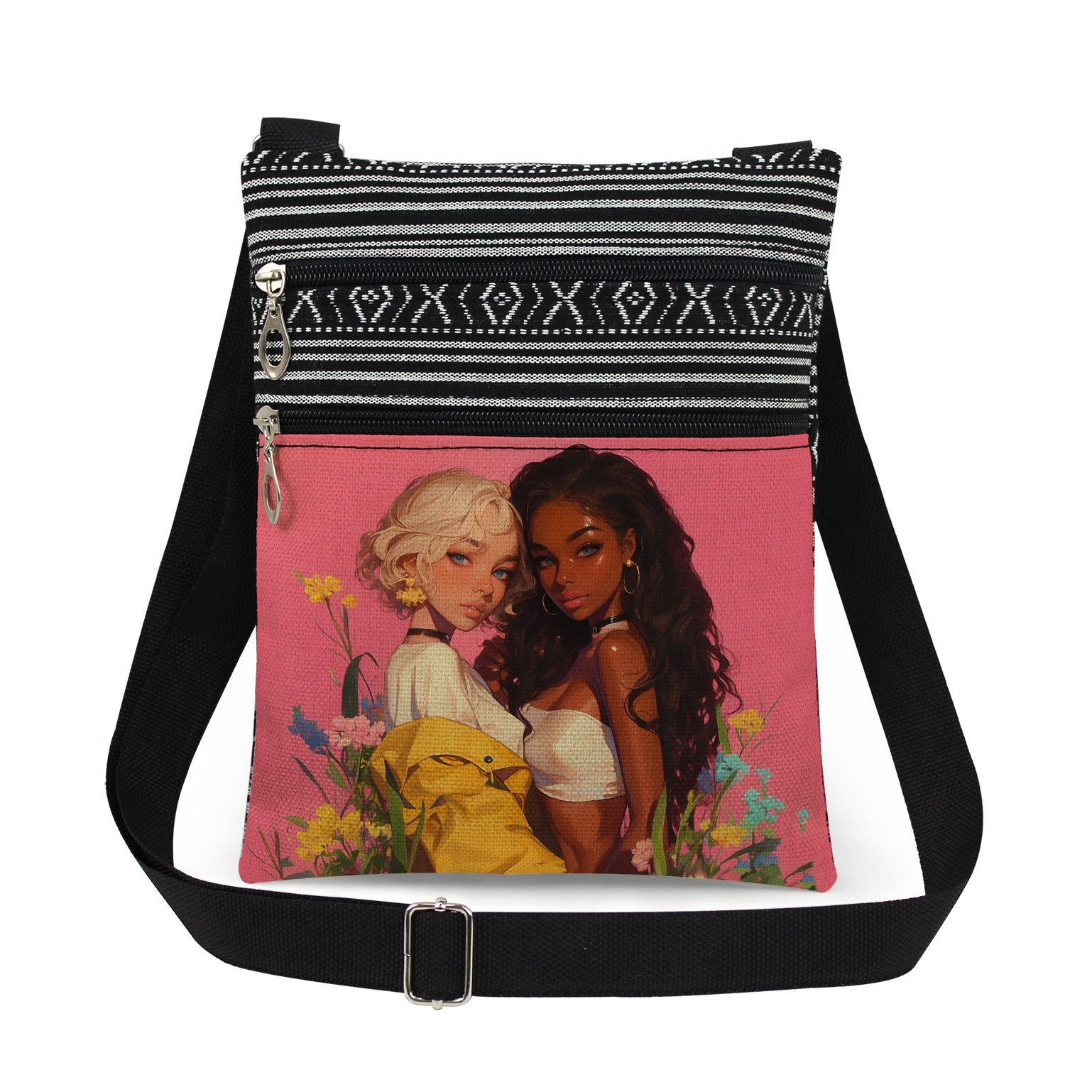 Women's Canvas Human Flower Streetwear Square Zipper Messenger Bag display picture 11