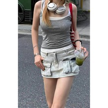 美式复古辣妹设计感不对称低腰直筒牛仔裙子女夏季新款修身超短裙