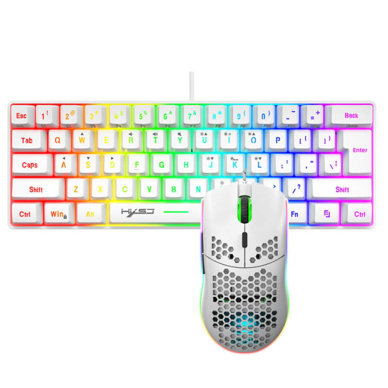 New 61keys Wired luminous keyboard set RGB hole game Mouse office game keybaord spot