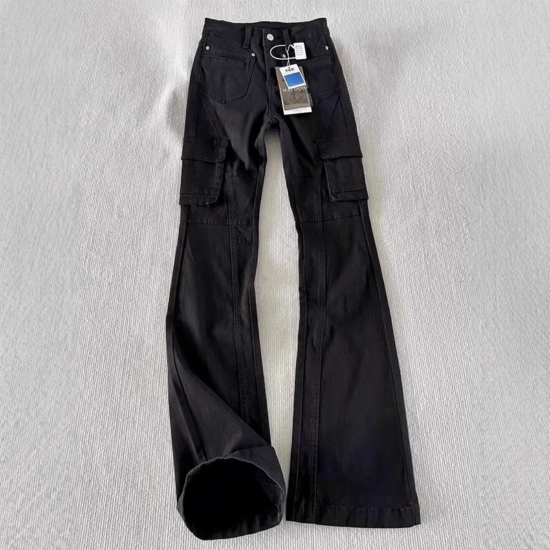 American-Style Large Pocket Cargo Jeans for Men, Spring and Autumn High-Waisted, Leg-Lengthening Pants, Cleanfit Straight-Leg Flared Pants