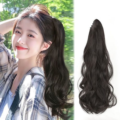 Ponytail wig for women with clip-on high ponytail Internet celebrity long curly hair natural realistic tiger mouth clip fake braids wholesale