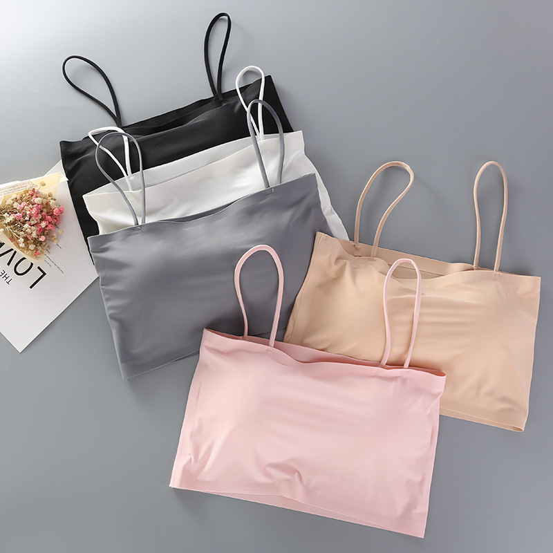 Seda de hielo sin costuras envuelto en el pecho una palabra babero belleza espalda chica sujetador inalámbrico ropa interior Mujer deportes tubo Top camisola