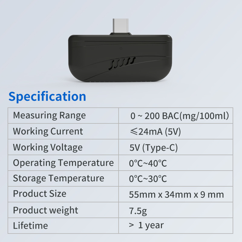 Cross-border ebay Android alcohol tester mini portable alcohol tester to measure overnight alcohol FCC ID