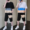 summer suit Trend fashion Korean Edition motion suit Short sleeved T-shirt leisure time full marks trousers Trend