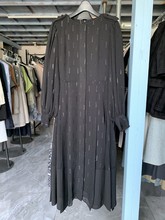2022年秋季新款韓國原單印花雪紡長袖韓版氣質通勤黑色高腰中長裙