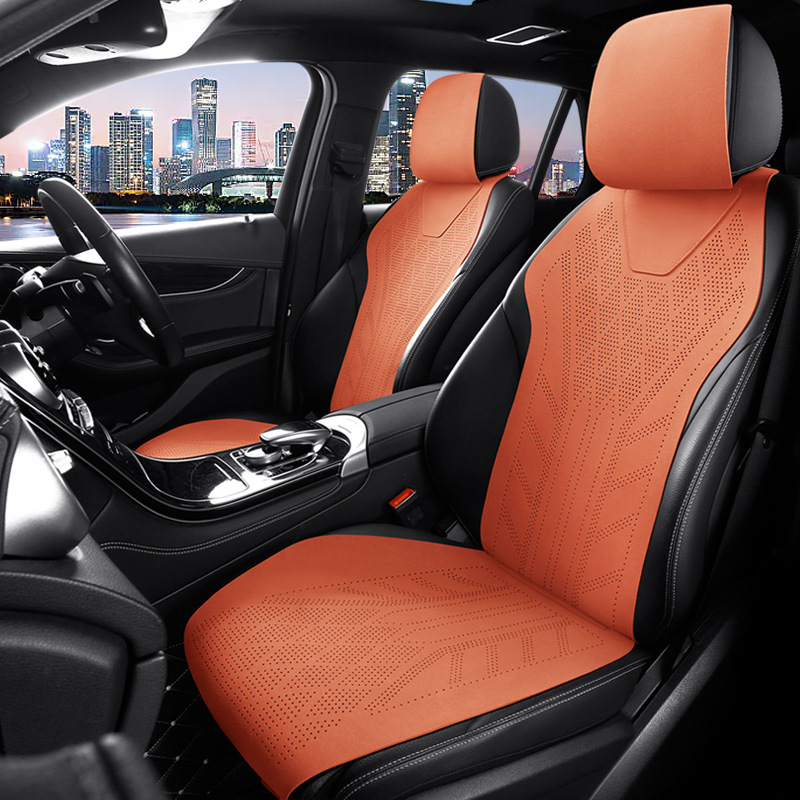Seat cushion, seat cover, Universal Breathable Seat Cover - vibrant-orange-main-and-passenger-seat