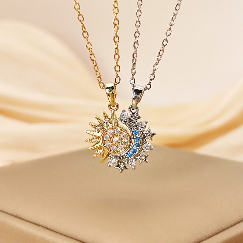European and American Cross-Border Foreign Trade Hot-Selling Magnetic Sun and Moon Couple Necklace Fashionable and Versatile High-End Bestie Gift