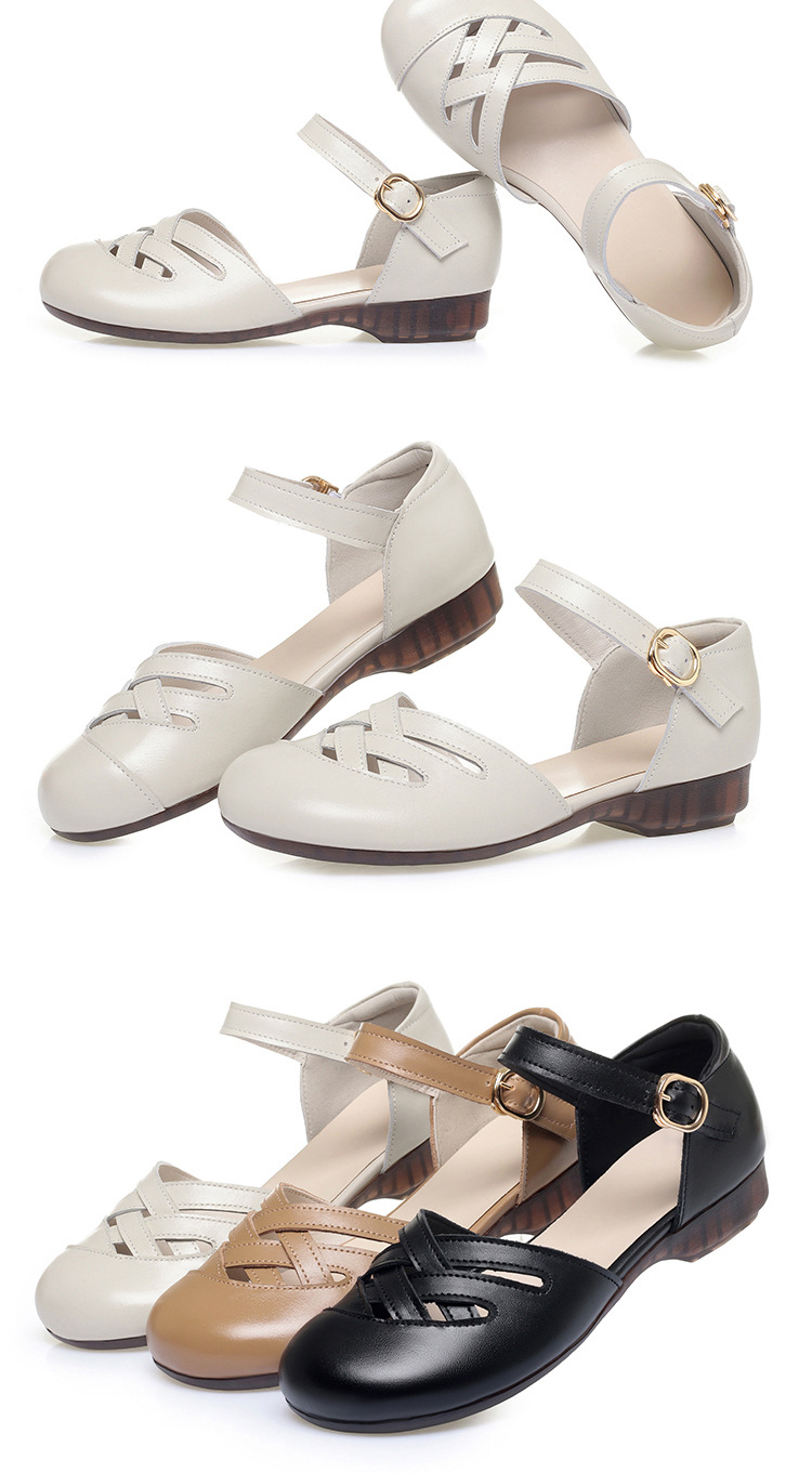 Sandal nữ da thật đế mềm, mũi kín, gót thấp, đế cao su bền bỉ — màu đen chi tiết 18