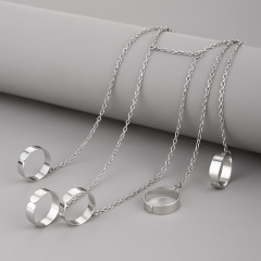 跨境亞馬遜個性鏈條光面流蘇開口戒指5件套連體戒指 鏈條戒指指環