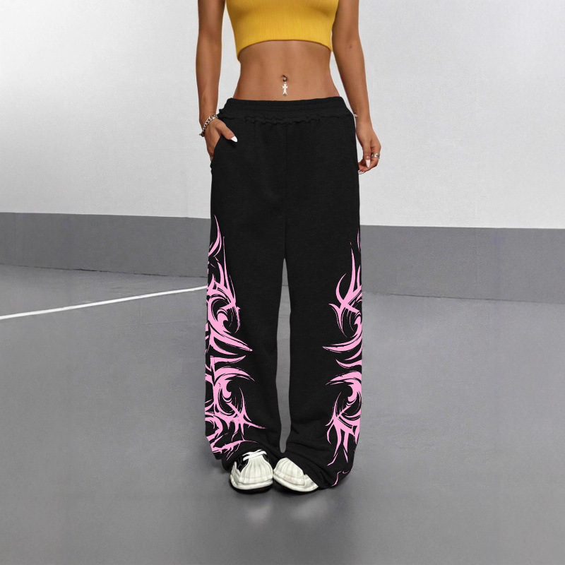 Straight-Leg Frayed Hem Elastic Waist Pants Hip-Hop Print Long Sweatpants Casual Autumn Loose Straight Pants Fashionable and Comfortable Straight-Leg Frayed Hem Elastic Waist Pants Hip-Hop Print Long Sweatpants Casual Autumn Loose Straight Pants Fashionable and Comfortable