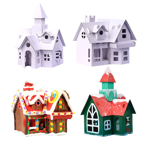 Christmas Children's DIY Craft Material Kit Kindergarten Cardboard House Paper Plate Cookie House Decorations Set