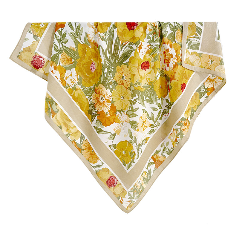 Japón y Corea del Sur nicho de diseño estilo pastoral flor floral impresión bufandas de seda 90 personaje bufandas cuadrada de viaje fuera de la toalla cuadrada