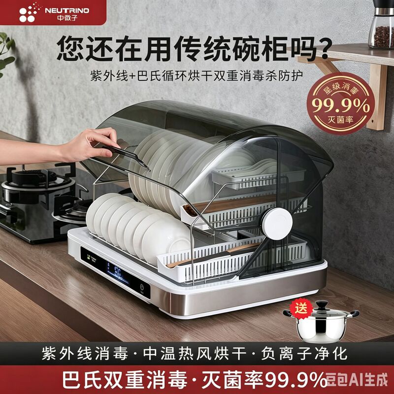 Mini Desktop Disinfection Cabinet for Home Use, Kitchen Uv Bowl and Chopstick Cleaning Cabinet, Mini Drying Cabinet