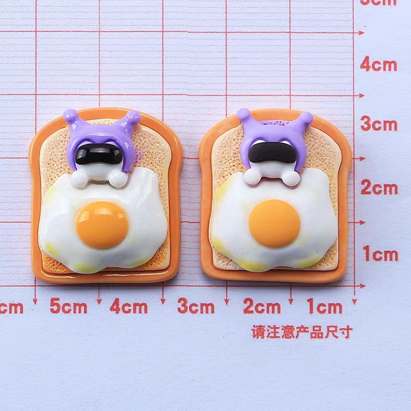 Nueva historieta Linda tostada de huevo frito animal DIY accesorios crema pegamento resina accesorios para el cabello horquilla Copa pegatinas al por mayor