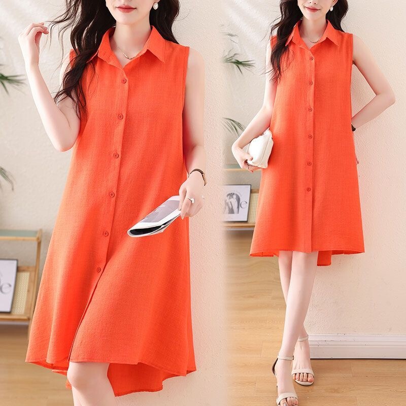 Popular Casual Sleeveless Shirt, Summer 2026 New Style, Loose Trendy Dress, Mid-Length Sleeveless Dress Popular Casual Sleeveless Shirt, Summer 2026 New Style, Loose Trendy Dress, Mid-Length Sleeveless Dress