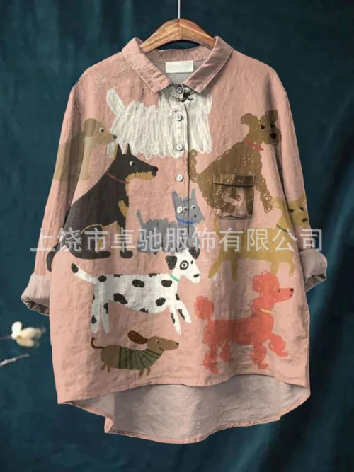 2025新款外贸跨境女装衬衫亚马逊欧美动物poultry复古印花|undefined