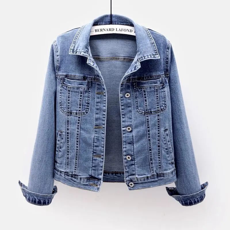 Stretch Denim coat women's short spring and autumn coat slim fit slimming versatile jacket outer wear long sleeve fashion