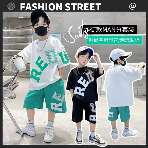 new style trendy boys' summer clothing set, short-sleeved fashionable and handsome children's summer clothes