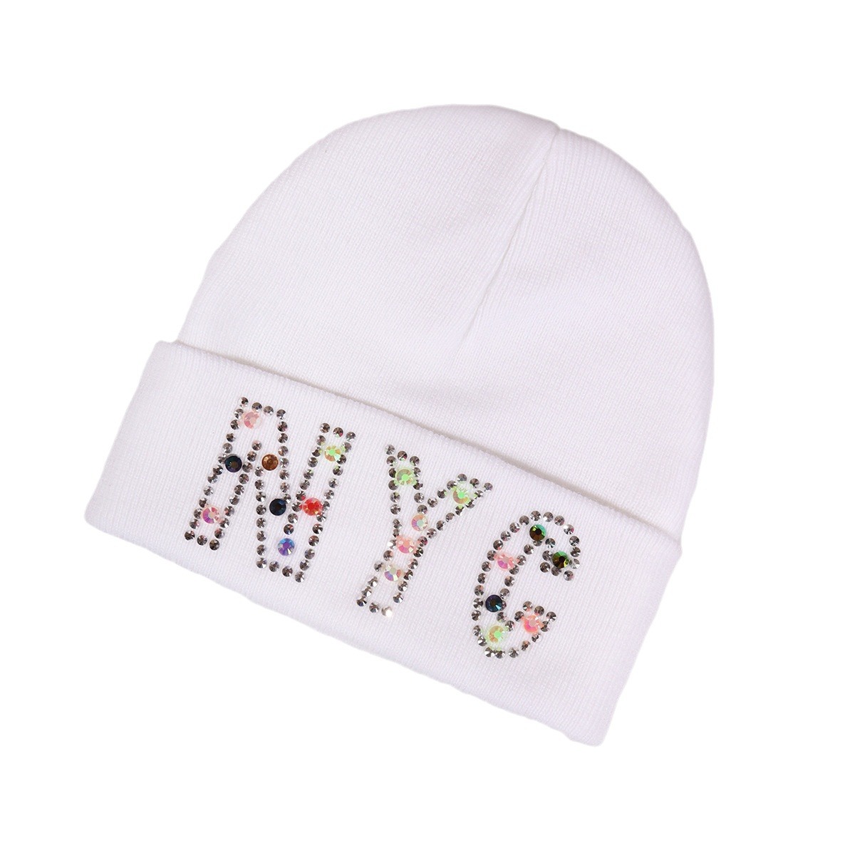Cappello unisex con lettera NYC, cappello lavorato a maglia con strass, cappello lavorato a maglia per feste_voghion.com