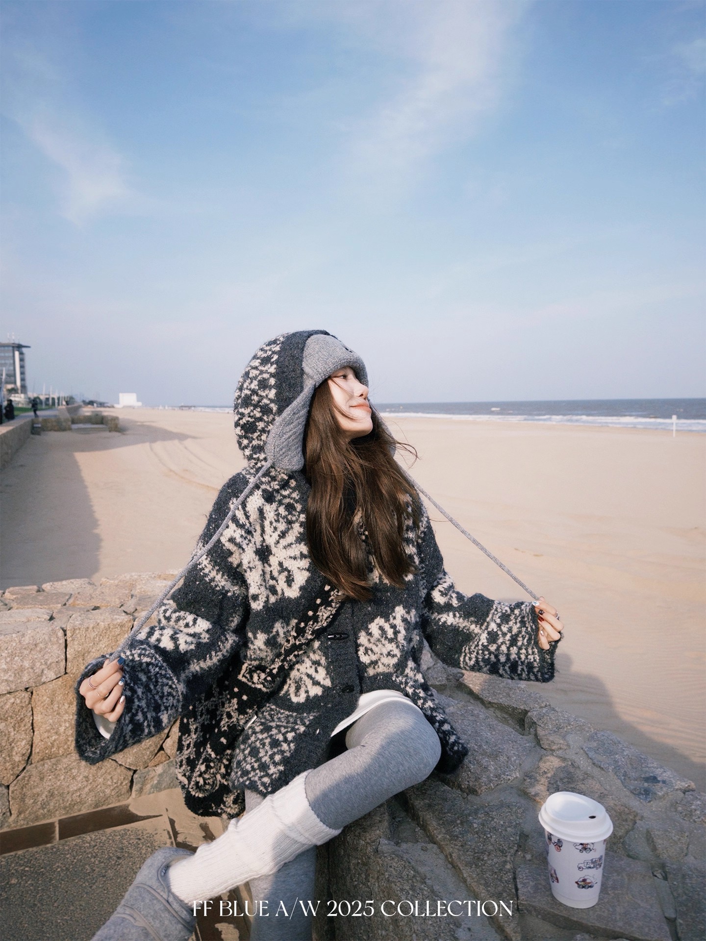 Scandinavian demi-season retro woolen sweater with hood